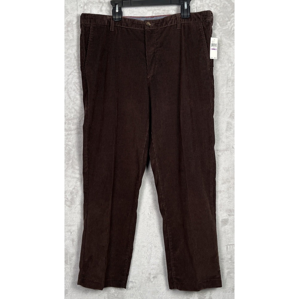 IZOD Men's Corduroy Pants Tailgate Stretch‎ Brown Straight Fit 38x32 Flat 39x29